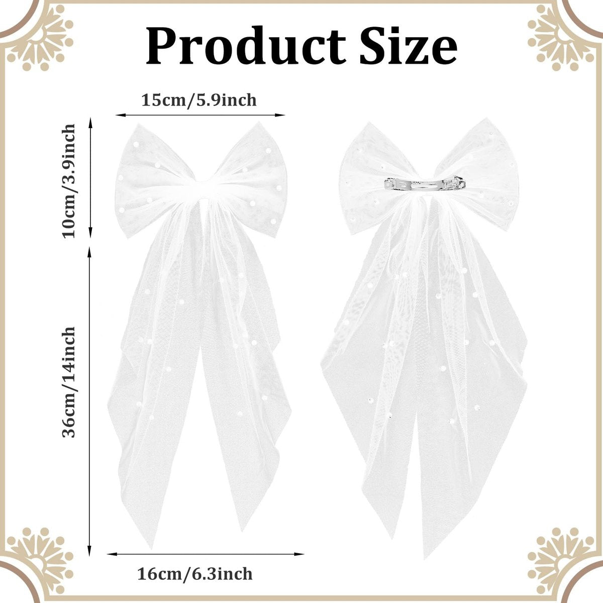 Elegant White Hair Bow with Short Veil for Brides – Large Pearl Bow Hair Pin with Barrette - görsel 3