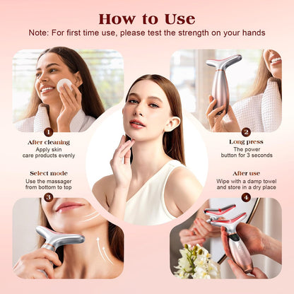 Pedete Facial Massager: 7-Color Red Light Therapy with Heat & Vibration for Face and Neck Avelisse