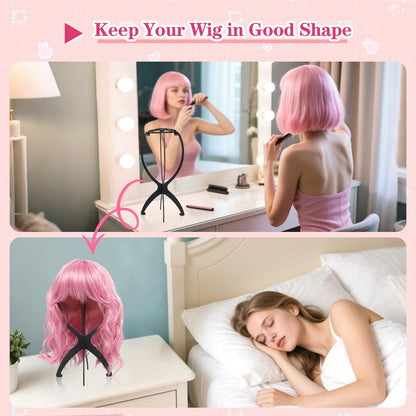 Seewaazee 2 Pack Wig Stand – Portable Wig Holder for Styling and Storage, Black Tripod Wig Head Stand for Multiple Wigs