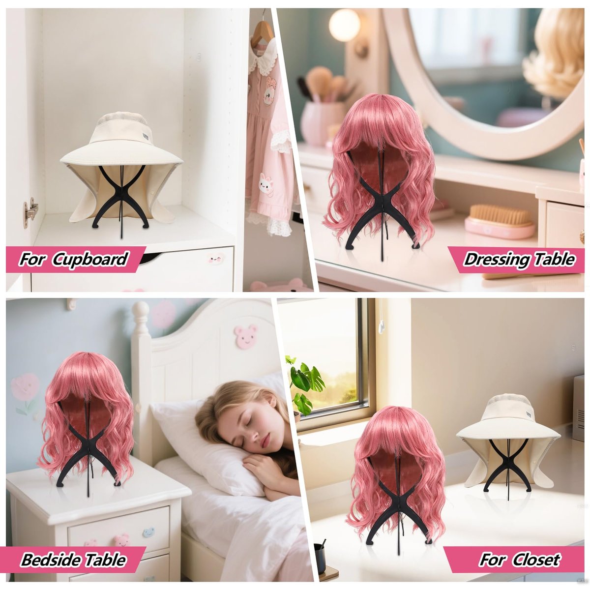 Seewaazee 2 Pack Wig Stand – Portable Wig Holder for Styling and Storage, Black Tripod Wig Head Stand for Multiple Wigs - görsel 9