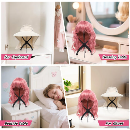 Seewaazee 2 Pack Wig Stand – Portable Wig Holder for Styling and Storage, Black Tripod Wig Head Stand for Multiple Wigs