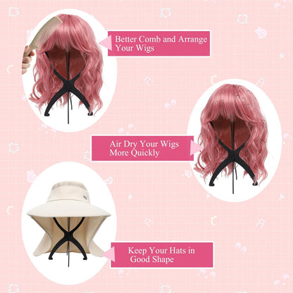 Seewaazee 2 Pack Wig Stand – Portable Wig Holder for Styling and Storage, Black Tripod Wig Head Stand for Multiple Wigs
