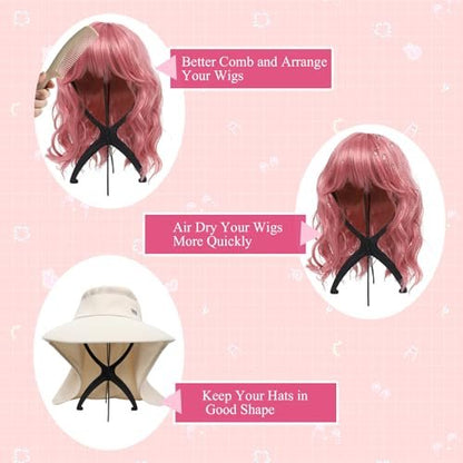 Seewaazee 2 Pack Wig Stand – Portable Wig Holder for Styling and Storage, Black Tripod Wig Head Stand for Multiple Wigs