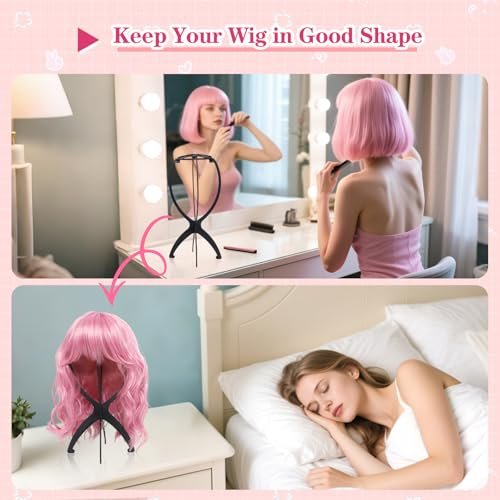 Seewaazee 2 Pack Wig Stand – Portable Wig Holder for Styling and Storage, Black Tripod Wig Head Stand for Multiple Wigs - görsel 8