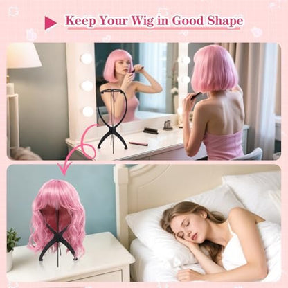 Seewaazee 2 Pack Wig Stand – Portable Wig Holder for Styling and Storage, Black Tripod Wig Head Stand for Multiple Wigs