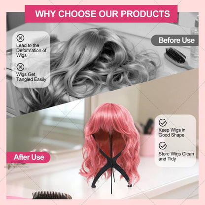 Seewaazee 2 Pack Wig Stand – Portable Wig Holder for Styling and Storage, Black Tripod Wig Head Stand for Multiple Wigs