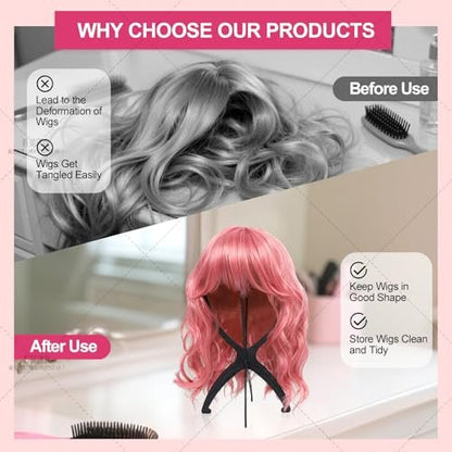 Seewaazee 2 Pack Wig Stand – Portable Wig Holder for Styling and Storage, Black Tripod Wig Head Stand for Multiple Wigs