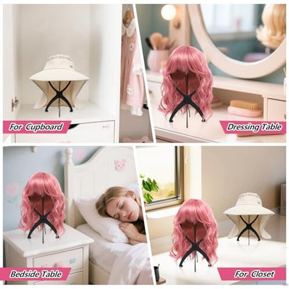 Seewaazee 2 Pack Wig Stand – Portable Wig Holder for Styling and Storage, Black Tripod Wig Head Stand for Multiple Wigs
