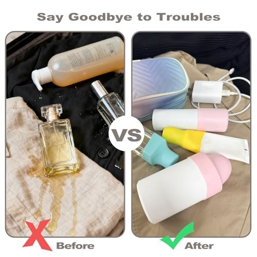 9 Pack Silicone Bottle Covers for Traveling - Leak Proof Airplane Travel Essentials for Women, Beach Vacation and Cruise Ship Accessories - görsel 12