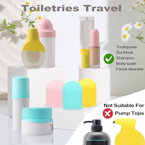 9 Pack Silicone Bottle Covers for Traveling - Leak Proof Airplane Travel Essentials for Women, Beach Vacation and Cruise Ship Accessories - görsel 6