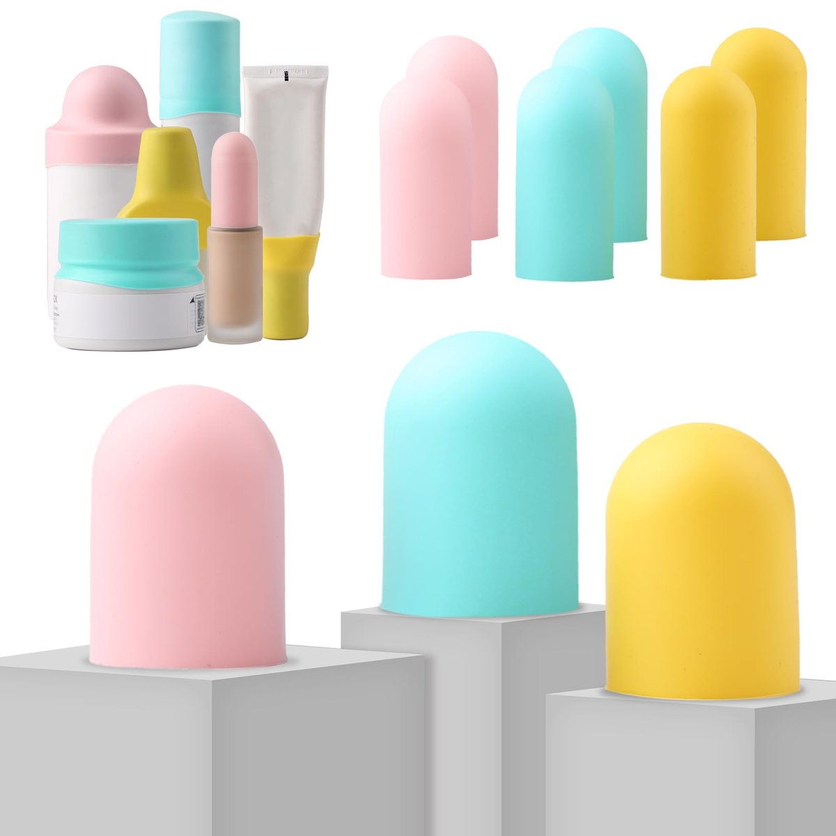 9 Pack Silicone Bottle Covers for Traveling - Leak Proof Airplane Travel Essentials for Women, Beach Vacation and Cruise Ship Accessories - görsel 1