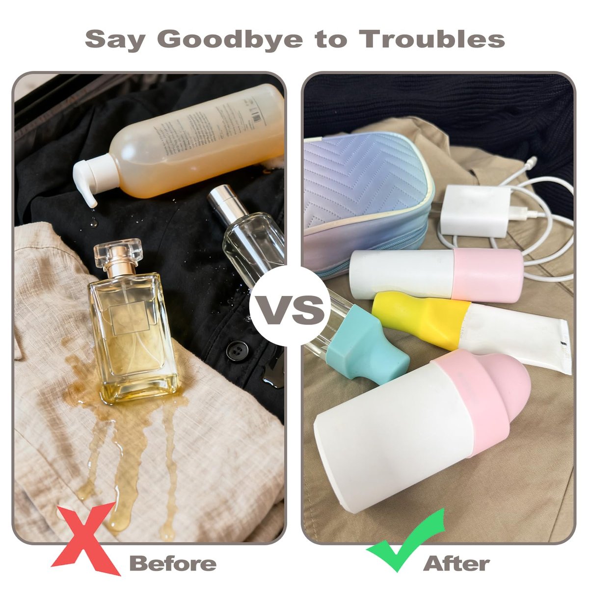 9 Pack Silicone Bottle Covers for Traveling - Leak Proof Airplane Travel Essentials for Women, Beach Vacation and Cruise Ship Accessories - görsel 11