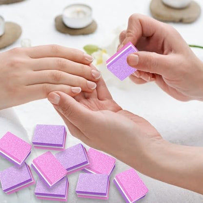 50 Pcs Sponge Nail Buffers 100/180 Grit Mini Nail Files - Double-Sided Buffing Blocks for Acrylic & Natural Nails, Manicure & Pedicure, Salon & Home Use (Pink-Purple)