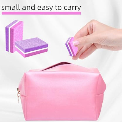 50 Pcs Sponge Nail Buffers 100/180 Grit Mini Nail Files - Double-Sided Buffing Blocks for Acrylic & Natural Nails, Manicure & Pedicure, Salon & Home Use (Pink-Purple)