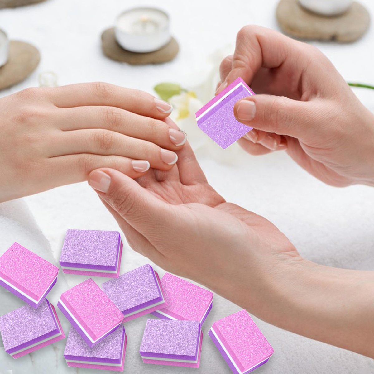 50 Pcs Sponge Nail Buffers 100/180 Grit Mini Nail Files - Double-Sided Buffing Blocks for Acrylic & Natural Nails, Manicure & Pedicure, Salon & Home Use (Pink-Purple) - görsel 11