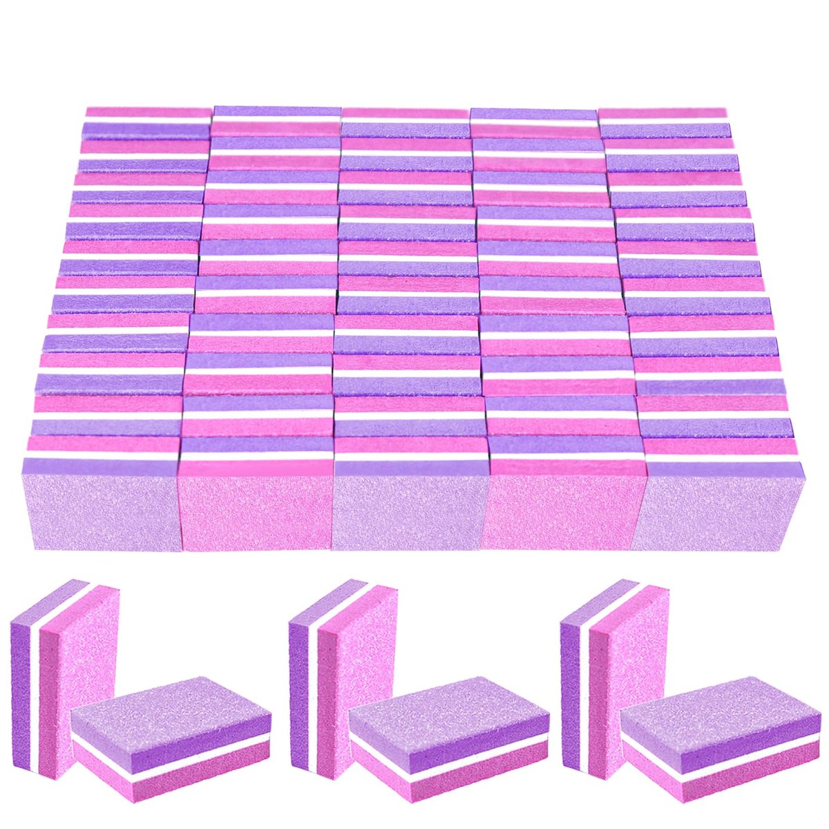 50 Pcs Sponge Nail Buffers 100/180 Grit Mini Nail Files - Double-Sided Buffing Blocks for Acrylic & Natural Nails, Manicure & Pedicure, Salon & Home Use (Pink-Purple) - görsel 1