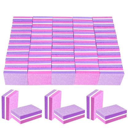 50 Pcs Sponge Nail Buffers 100/180 Grit Mini Nail Files - Double-Sided Buffing Blocks for Acrylic & Natural Nails, Manicure & Pedicure, Salon & Home Use (Pink-Purple)