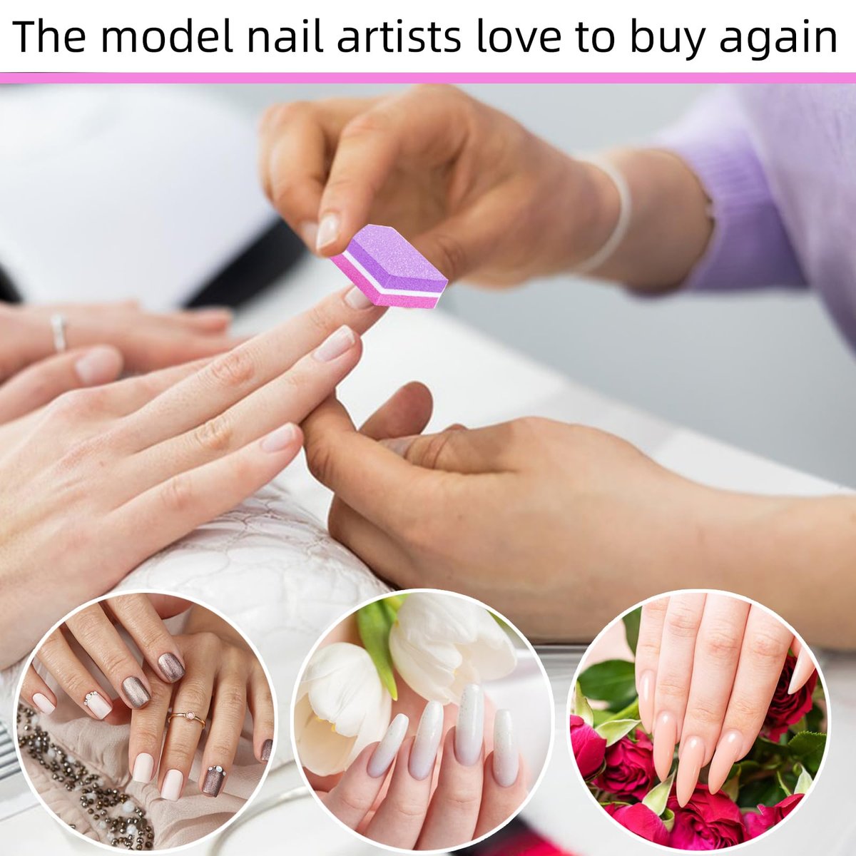 50 Pcs Sponge Nail Buffers 100/180 Grit Mini Nail Files - Double-Sided Buffing Blocks for Acrylic & Natural Nails, Manicure & Pedicure, Salon & Home Use (Pink-Purple) - görsel 13