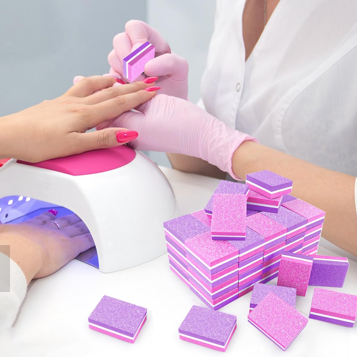 50 Pcs Sponge Nail Buffers 100/180 Grit Mini Nail Files - Double-Sided Buffing Blocks for Acrylic & Natural Nails, Manicure & Pedicure, Salon & Home Use (Pink-Purple) - görsel 3