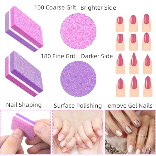 50 Pcs Sponge Nail Buffers 100/180 Grit Mini Nail Files - Double-Sided Buffing Blocks for Acrylic & Natural Nails, Manicure & Pedicure, Salon & Home Use (Pink-Purple) - görsel 8