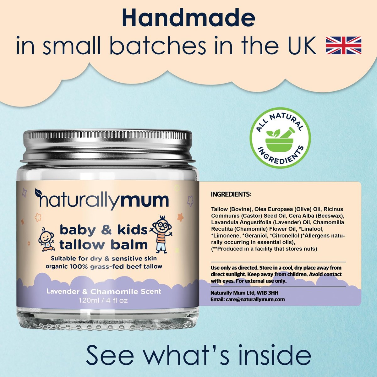 NaturallyMum Baby & Kids Tallow Balm - All-Natural Organic Grass Fed Beef Tallow Moisturizing Cream for Dry & Sensitive Skin - 4.2 fl oz Avelisse
