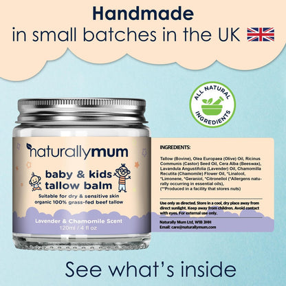 NaturallyMum Baby & Kids Tallow Balm - All-Natural Organic Grass Fed Beef Tallow Moisturizing Cream for Dry & Sensitive Skin - 4.2 fl oz Avelisse