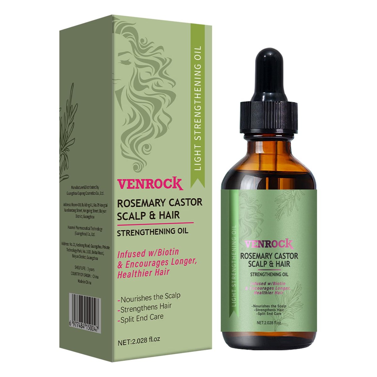 Venrock Rosemary Castor Hair Oil - Biotin Infused Scalp & Hair Strengthening Oil for Nourishing Scalp, Repairing Split Ends & Encouraging Longer, Healthier Hair | Lightweight Daily Hair Care - görsel 1