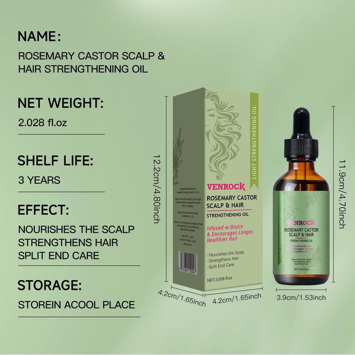 Venrock Rosemary Castor Hair Oil - Biotin Infused Scalp & Hair Strengthening Oil for Nourishing Scalp, Repairing Split Ends & Encouraging Longer, Healthier Hair | Lightweight Daily Hair Care - görsel 17