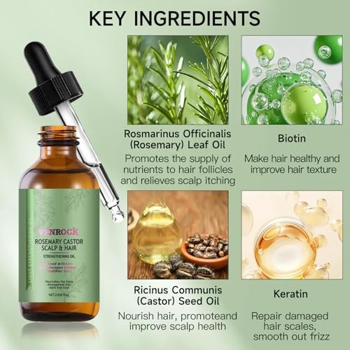Venrock Rosemary Castor Hair Oil - Biotin Infused Scalp & Hair Strengthening Oil for Nourishing Scalp, Repairing Split Ends & Encouraging Longer, Healthier Hair | Lightweight Daily Hair Care - görsel 6