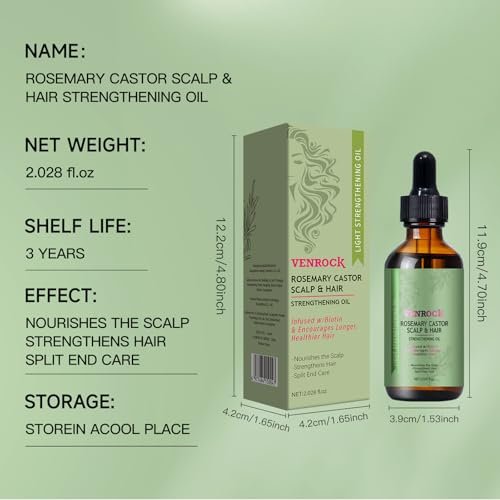 Venrock Rosemary Castor Hair Oil - Biotin Infused Scalp & Hair Strengthening Oil for Nourishing Scalp, Repairing Split Ends & Encouraging Longer, Healthier Hair | Lightweight Daily Hair Care - görsel 18