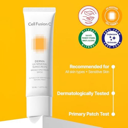 Cell Fusion C Derma UV Mineral Sunscreen SPF 50 - 19% Zinc Oxide, Natural Finish, 50ml / 1.69 fl.oz Avelisse