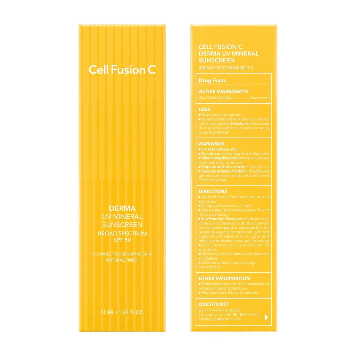 Cell Fusion C Derma UV Mineral Sunscreen SPF 50 - 19% Zinc Oxide, Natural Finish, 50ml / 1.69 fl.oz Avelisse