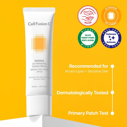 Cell Fusion C Derma UV Mineral Sunscreen SPF 50 - 19% Zinc Oxide, Natural Finish, 50ml / 1.69 fl.oz Avelisse