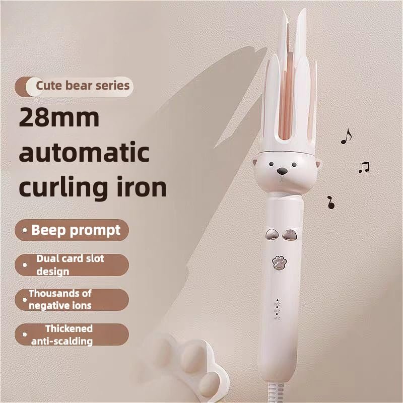 Fully Automatic Curling Stick Lazy Curling Tool - 28 mm Comfort Curler, Electric Rotating Curling Iron for Medium-Length Hair (Pink) - görsel 2