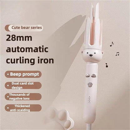 Fully Automatic Curling Stick Lazy Curling Tool - 28 mm Comfort Curler, Electric Rotating Curling Iron for Medium-Length Hair (Pink)