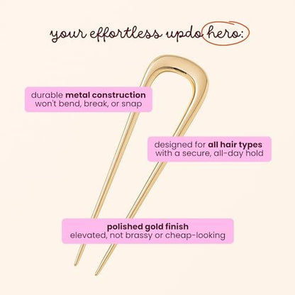 Cobana French Hair Pin – 5'' Gold Metal Pin for Buns, Twists & Updos – Secure Hold for Medium to Thick Hair – Lightweight Styling Accessory for Women