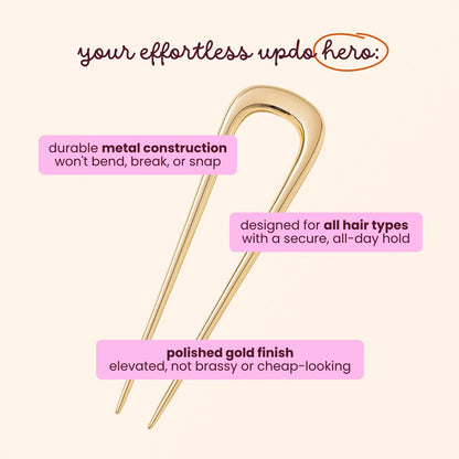 Cobana French Hair Pin – 5'' Gold Metal Pin for Buns, Twists & Updos – Secure Hold for Medium to Thick Hair – Lightweight Styling Accessory for Women