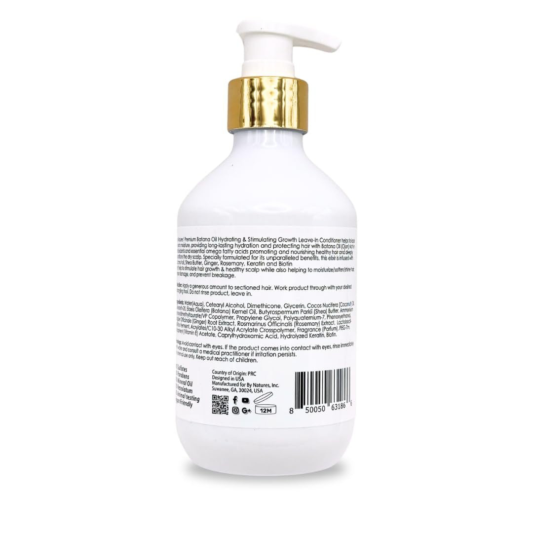 By Natures Batana Oil Hydrating & Stimulating Growth Leave-In Conditioner - Infused with Biotin, Ginger & Rosemary, 12 fl oz Avelisse