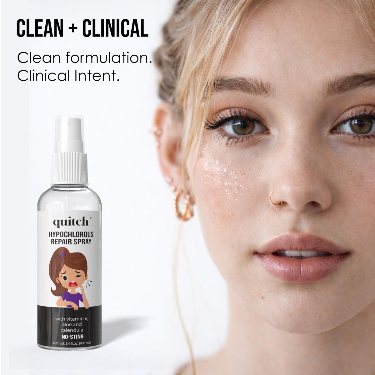 Quitch Piercing Aftercare Spray – Hypochlorous Acid Soothing Cleanser for New & Healing Piercings (Ear, Cartilage, Nose, Body) - görsel 4