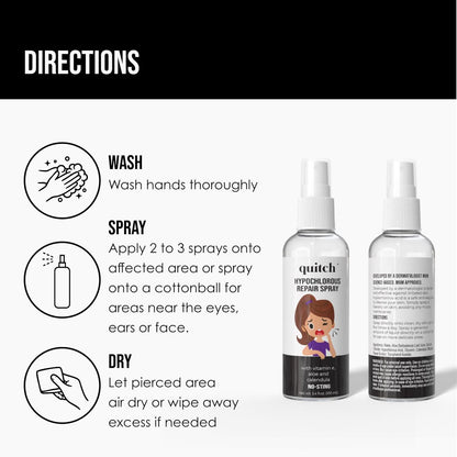Quitch Piercing Aftercare Spray – Hypochlorous Acid Soothing Cleanser for New & Healing Piercings (Ear, Cartilage, Nose, Body)