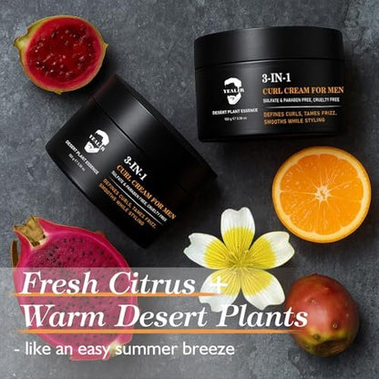 3-in-1 Curl Cream for Men – Defines Curls, Tames Frizz, Smooths & Texturizes Wavy Hair | Sulfate-Free | 3.38 oz
