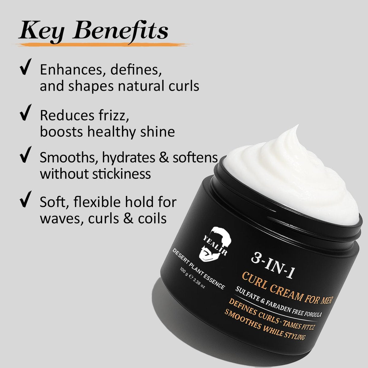 3-in-1 Curl Cream for Men – Defines Curls, Tames Frizz, Smooths & Texturizes Wavy Hair | Sulfate-Free | 3.38 oz - görsel 7
