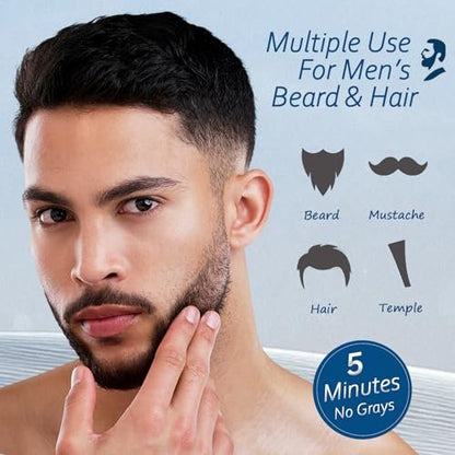 Men's Beard Dye for Men in 5 Minutes - Black Beard Dye Shampoo for Mustache 100% Gray Coverage, Root Touch Up, 3 in 1 Simpler Hair Color for Men, Long Lasting Color Shampoo for Facial Hair, 200 ml Avelisse