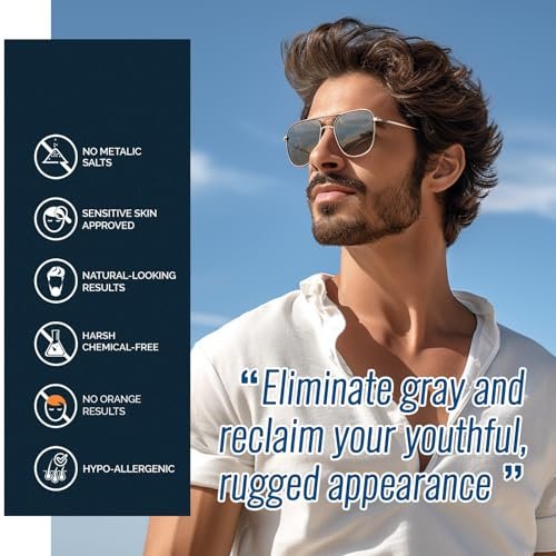 Men's Beard Dye for Men in 5 Minutes - Black Beard Dye Shampoo for Mustache 100% Gray Coverage, Root Touch Up, 3 in 1 Simpler Hair Color for Men, Long Lasting Color Shampoo for Facial Hair, 200 ml Avelisse
