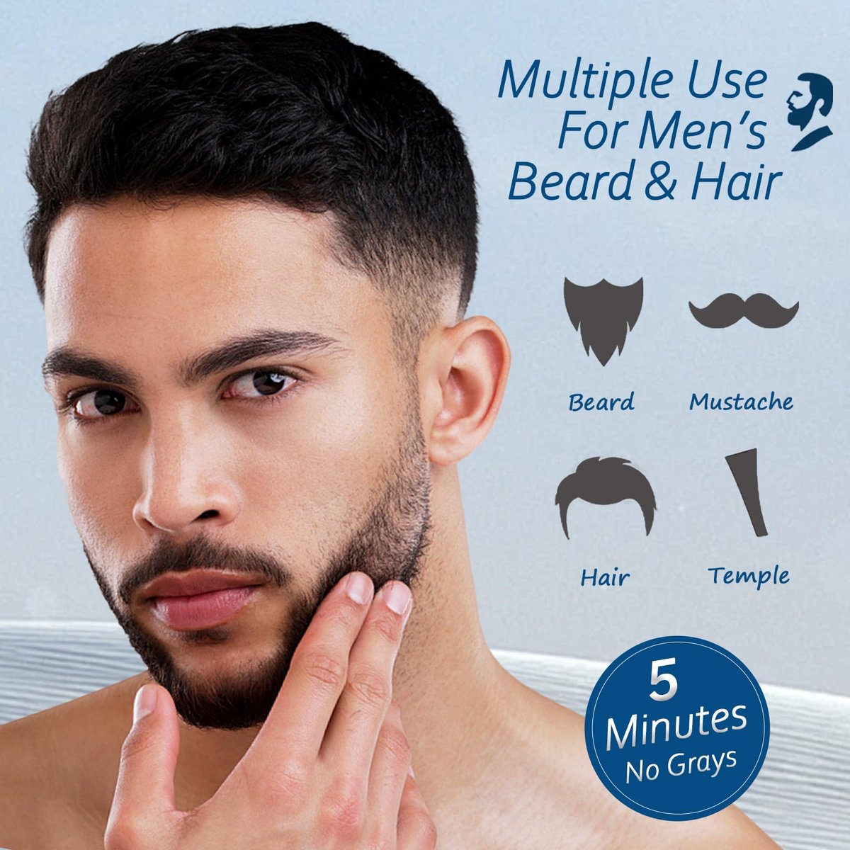 Men's Beard Dye for Men in 5 Minutes - Black Beard Dye Shampoo for Mustache 100% Gray Coverage, Root Touch Up, 3 in 1 Simpler Hair Color for Men, Long Lasting Color Shampoo for Facial Hair, 200 ml Avelisse