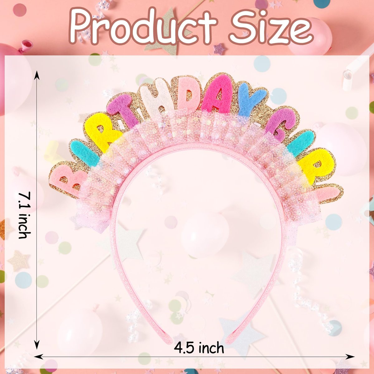Vovii Birthday Girl Headband Princess Crown – Happy Birthday Hair Accessory for Women & Girls (Felt, Colorful) - görsel 4