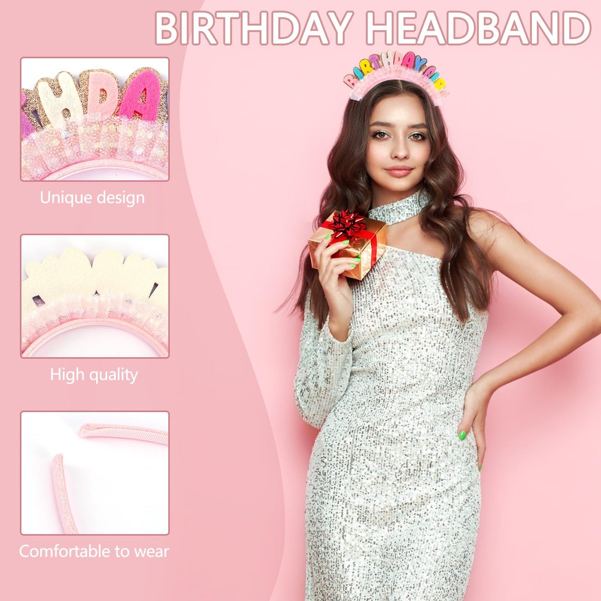 Vovii Birthday Girl Headband Princess Crown – Happy Birthday Hair Accessory for Women & Girls (Felt, Colorful) - görsel 6