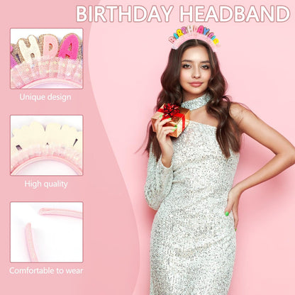 Vovii Birthday Girl Headband Princess Crown – Happy Birthday Hair Accessory for Women & Girls (Felt, Colorful)
