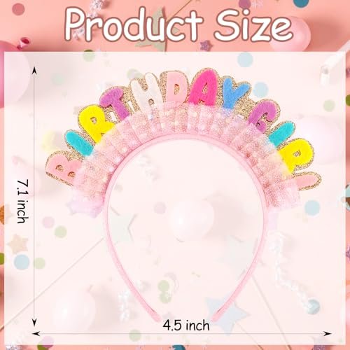 Vovii Birthday Girl Headband Princess Crown – Happy Birthday Hair Accessory for Women & Girls (Felt, Colorful) - görsel 3