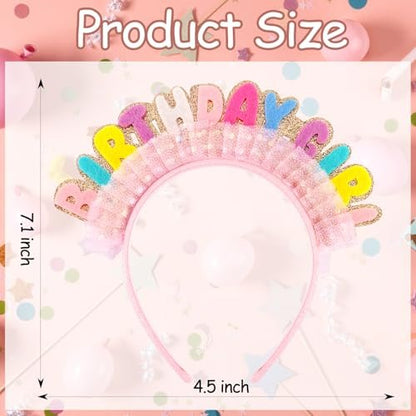 Vovii Birthday Girl Headband Princess Crown – Happy Birthday Hair Accessory for Women & Girls (Felt, Colorful)